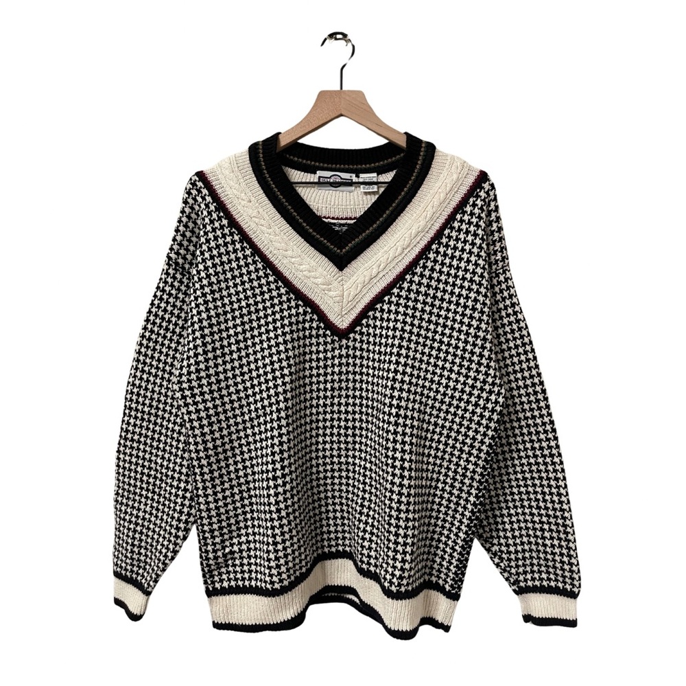 Gulf Traders Houndstooth Vintage Collegiate Cable Knit Men Sweater Size Large
